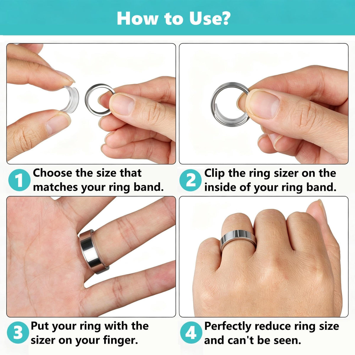 Ring Sizers for Loose Wide Rings - Invisible Clip-on Ring Size Adjusters