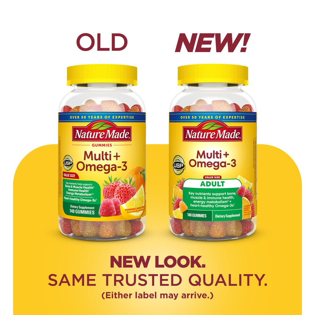 Nature Made Multivitamin + Omega-3, Multivitamin Gummies for Adults, 140 Ct | Adult Gummy Vitamins & Minerals, Multivitamin Gummies for Women and Men, Daily Nutritional Support, 70 Day Supply