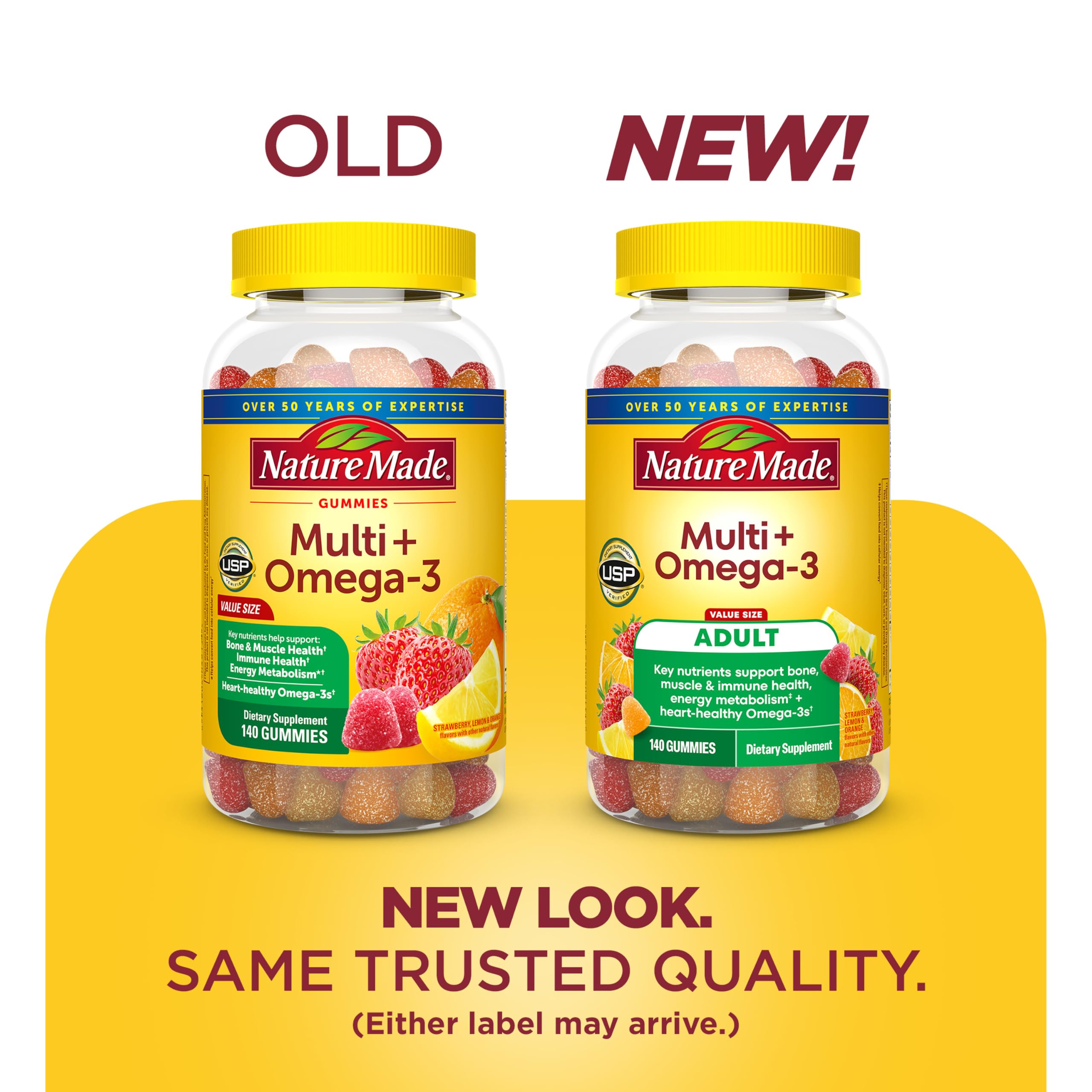 Nature Made Multivitamin + Omega-3, Multivitamin Gummies for Adults, 140 Ct | Adult Gummy Vitamins & Minerals, Multivitamin Gummies for Women and Men, Daily Nutritional Support, 70 Day Supply