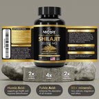 Organic Shilajit with Fulvic Acid, Humic Acid, 85+ Minerals- Gold Grade Plus - Same as Resin - Energy, Stamina, Brain Support - 120 Capsules - Made in The USA