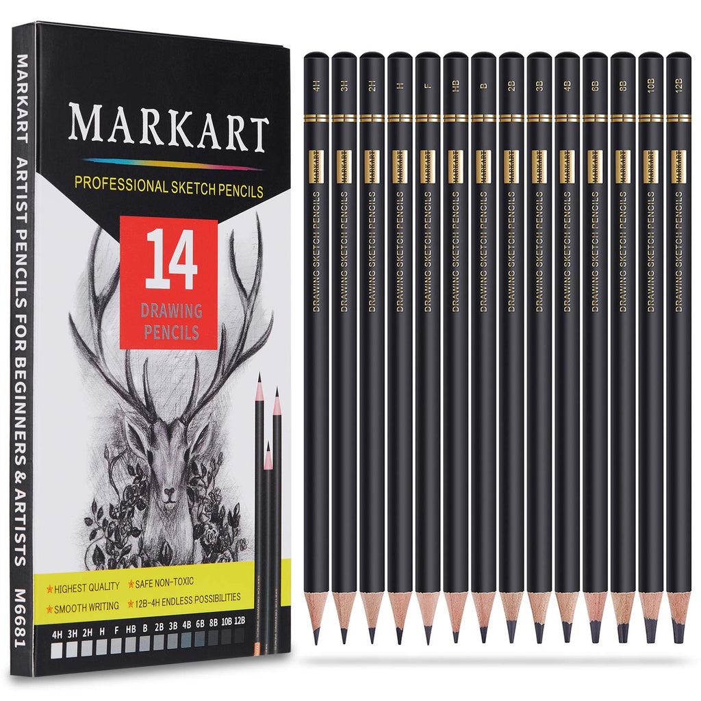 MARKART Drawing Sketching Pencils Set, 14 Pieces, Graphite Pencil(12B - 4H)