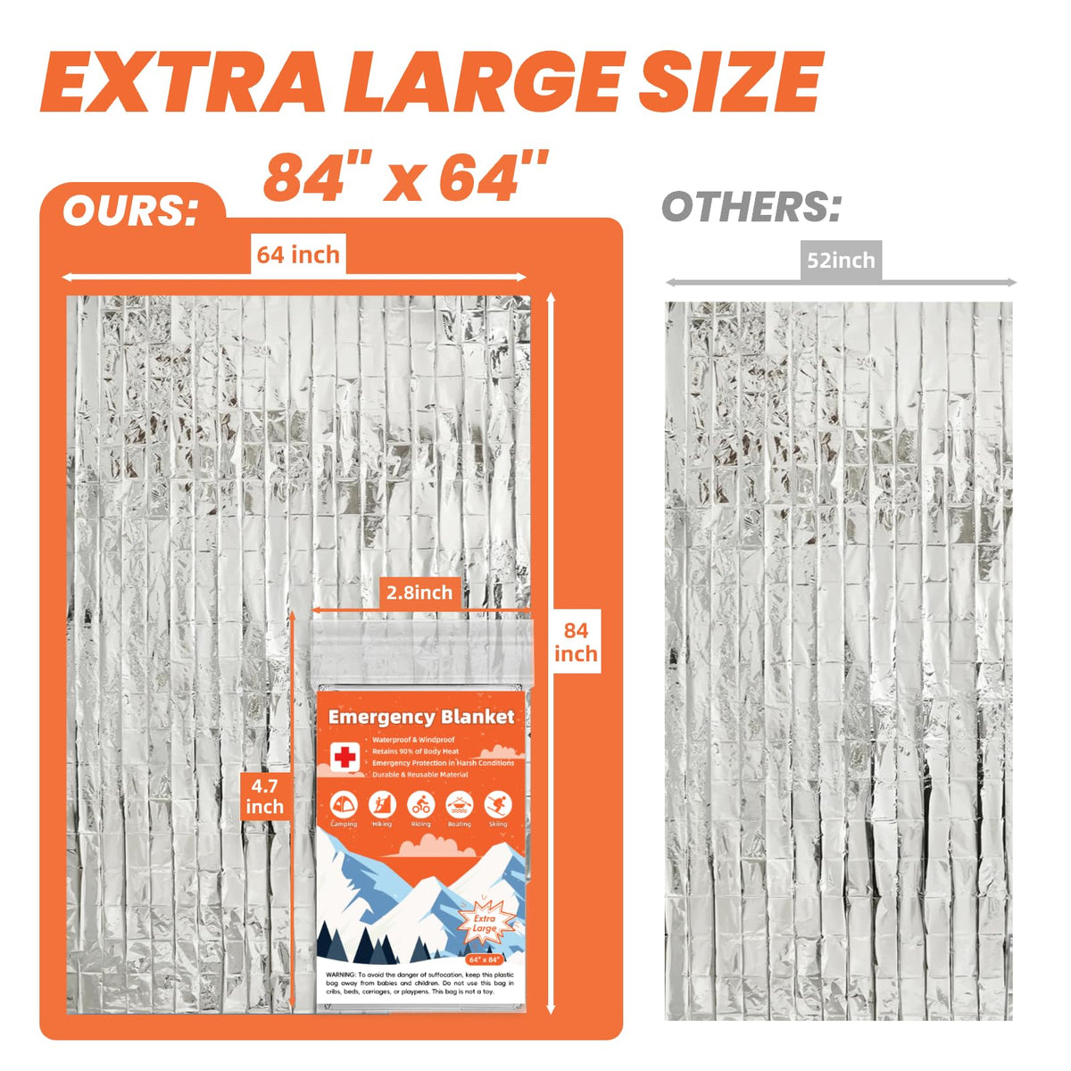 Emergency Mylar Blankets, Survival Space Blanket, 6 Pack