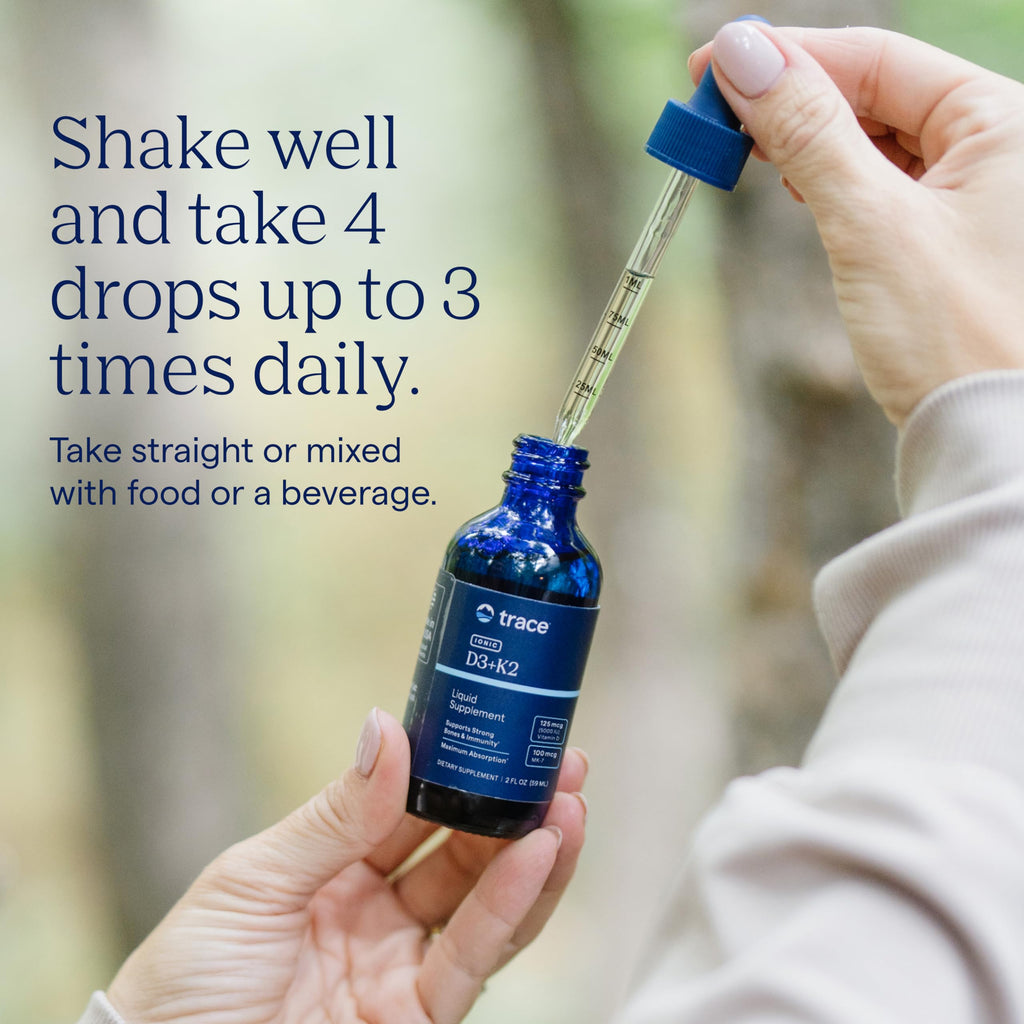 Trace Minerals Liquid Vitamin D3 + K2 Supplement, 5000 IU, 2 fl oz | Ionic liquid drops, 100 mcg K2 per serving, bone and immune support, 3rd-party purity verified, 296 servings per bottle