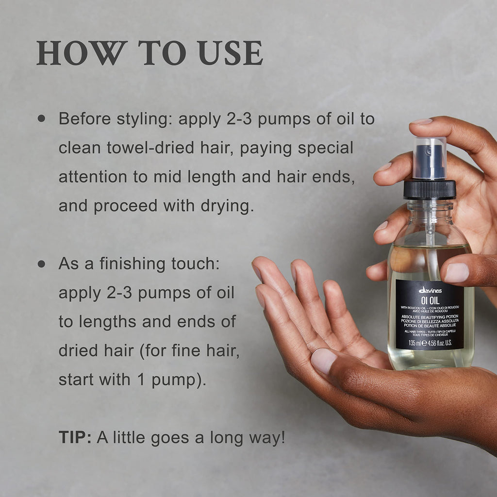 Davines OI Oil, Multi-Function Potion for All Hair Types - Weightless Anti-Frizz & Shine-Enhancing Serum with Roucou Oil - Detangles & Replenishes Moisture Hydrating Treatment