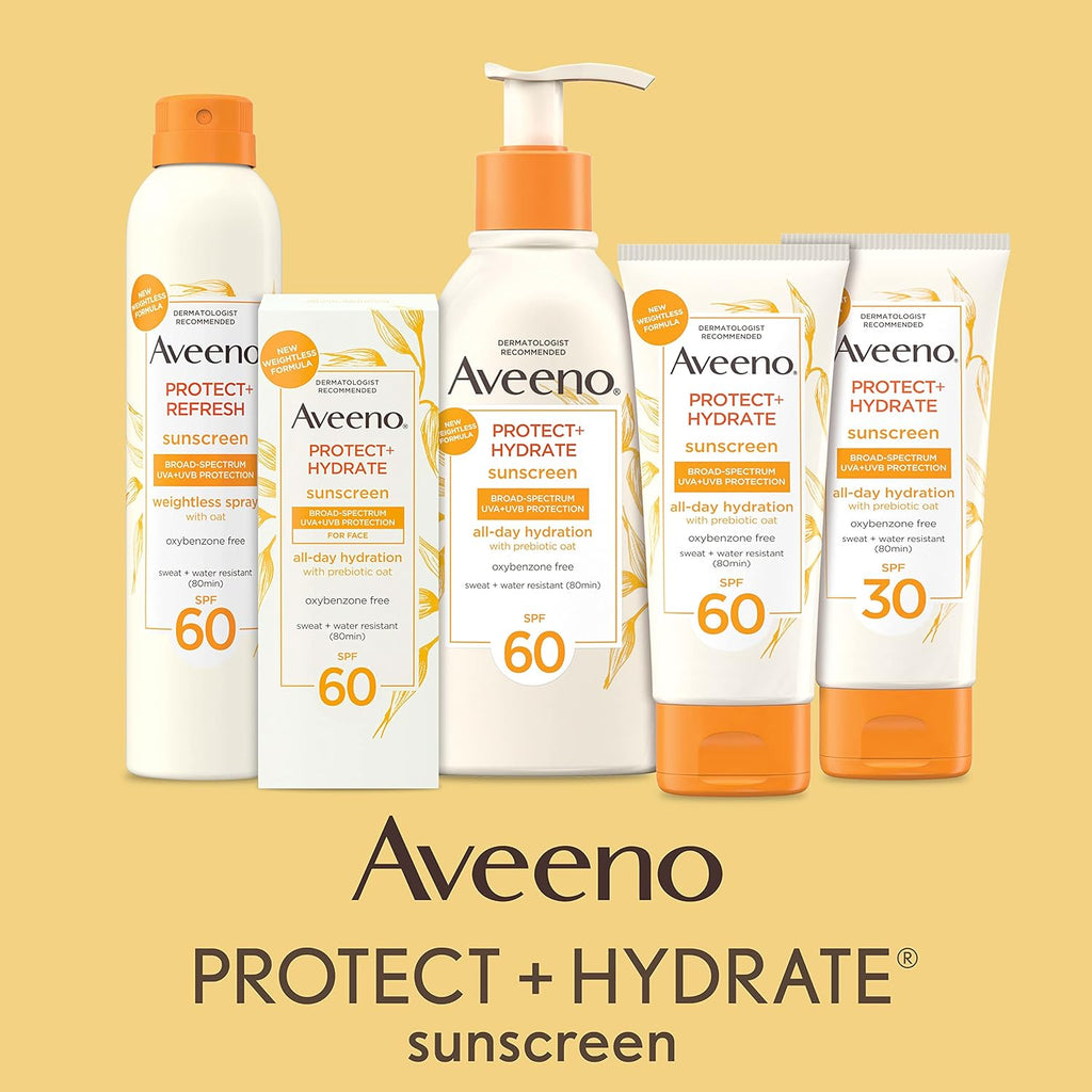 Buy now Aveeno Protect + Hydrate Moisturizing Body Sunscreen Lotion with Broad Spectrum SPF 60 & Prebiotic Oat, Weightless & Refreshing Feel, Paraben-Free, Oil-Free, Oxybenzone-Free, 3.0 fl. oz | Moisturizing, Body, Prebiotic Oat, Weightless, Refreshing Feel at indiglob india