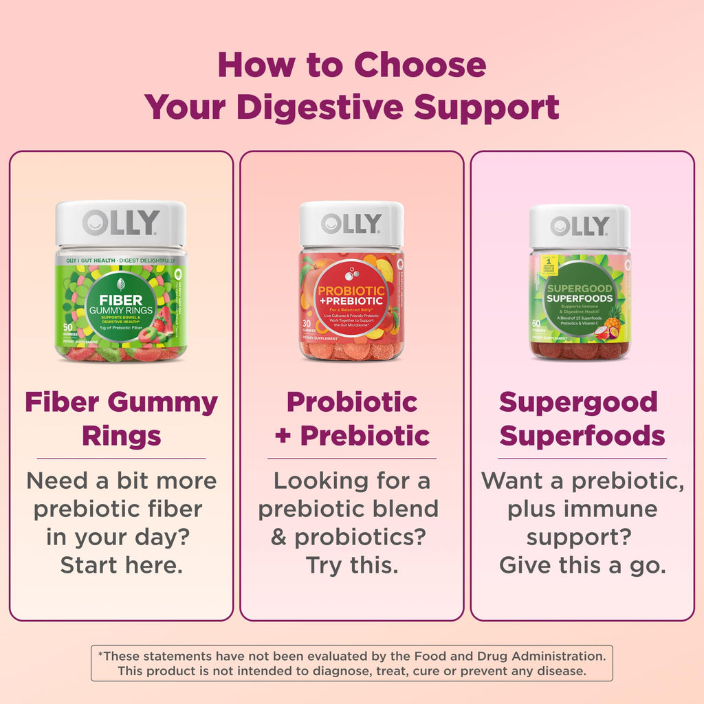 OLLY Fiber Gummy Rings, Digestive Health Supplement, Berry Melon - 50 Count