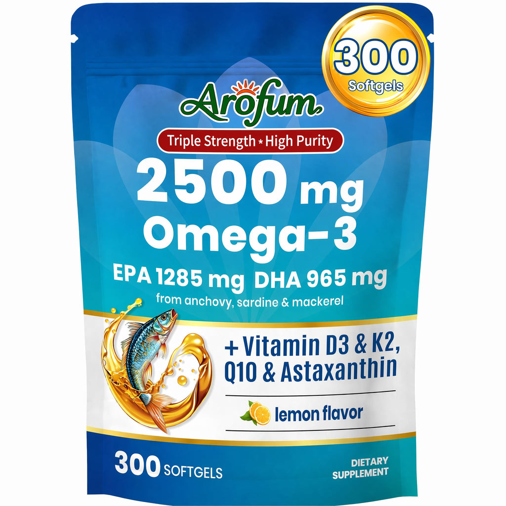 Omega 3 Fish Oil with Vitamin D3 K2 – 300 Lemon Flavored Burpless Softgels | High EPA & DHA rTG Formula with CoQ10 & Astaxanthin | Gluten-Free, Non-GMO