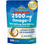 Omega 3 Fish Oil with Vitamin D3 K2 – 300 Lemon Flavored Burpless Softgels | High EPA & DHA rTG Formula with CoQ10 & Astaxanthin | Gluten-Free, Non-GMO