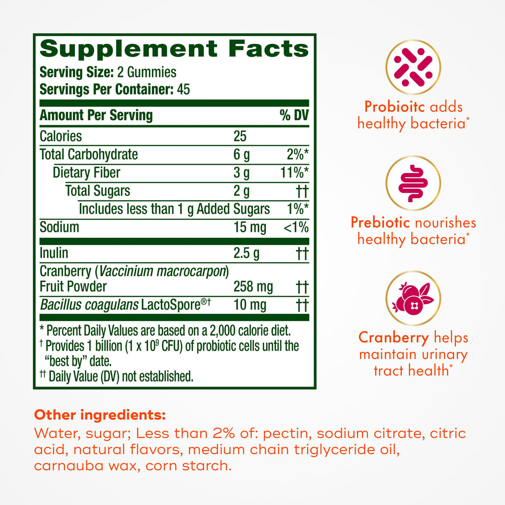 Align Probiotic, Women's Dualbiotic, Womens Probiotic Gummies, Prebiotics and Probiotics for Women, with Cranberry for Urinary Tract Health*, Cranberry Flavor, 90 Gummies