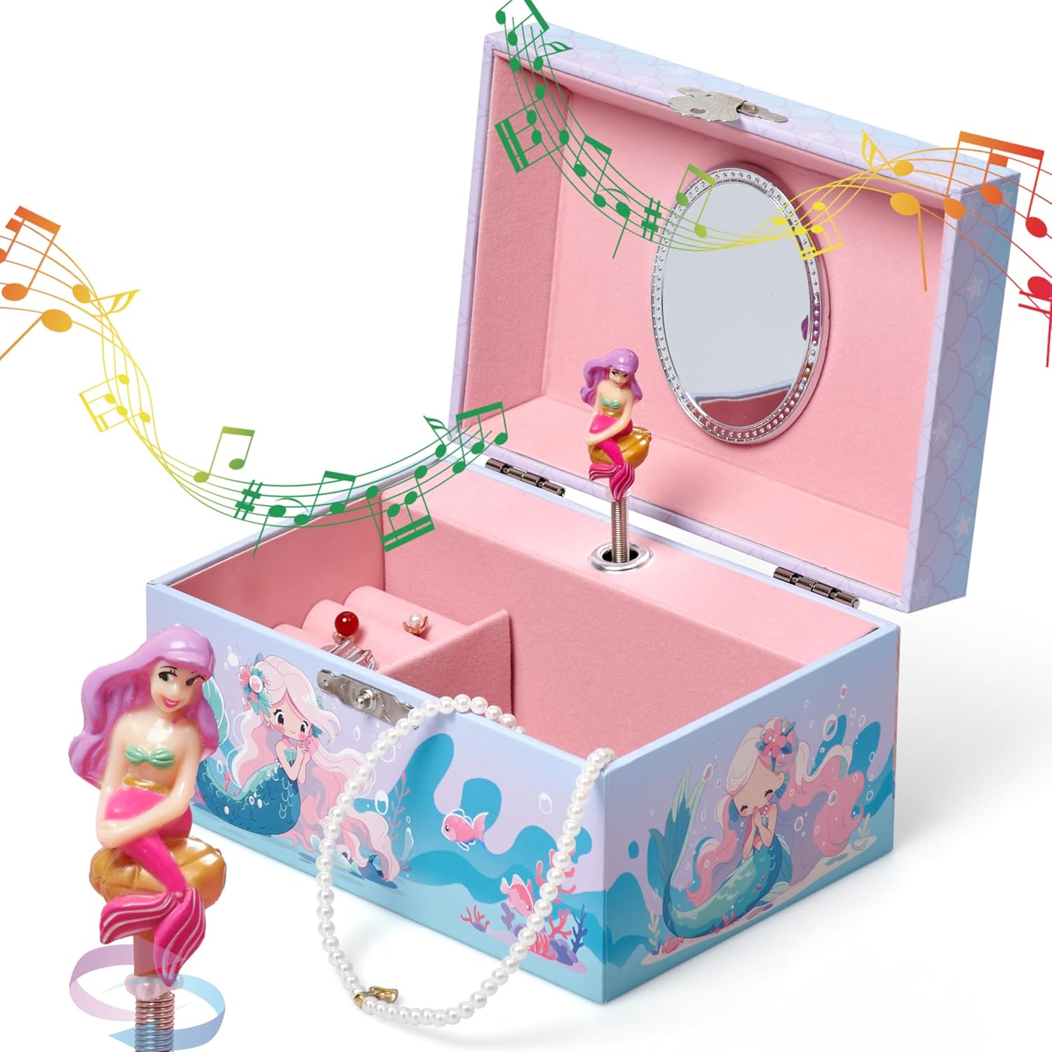 Buy now Jewelkeeper Musical Jewelry Box for Girls with Spinning Unicorn, Glitter Rainbow and Stars Design Music Box for Necklace, Earrings, and Accessories, Plays The Beautiful Dreamer Tune Mermaid (New Design) at indiglob india
