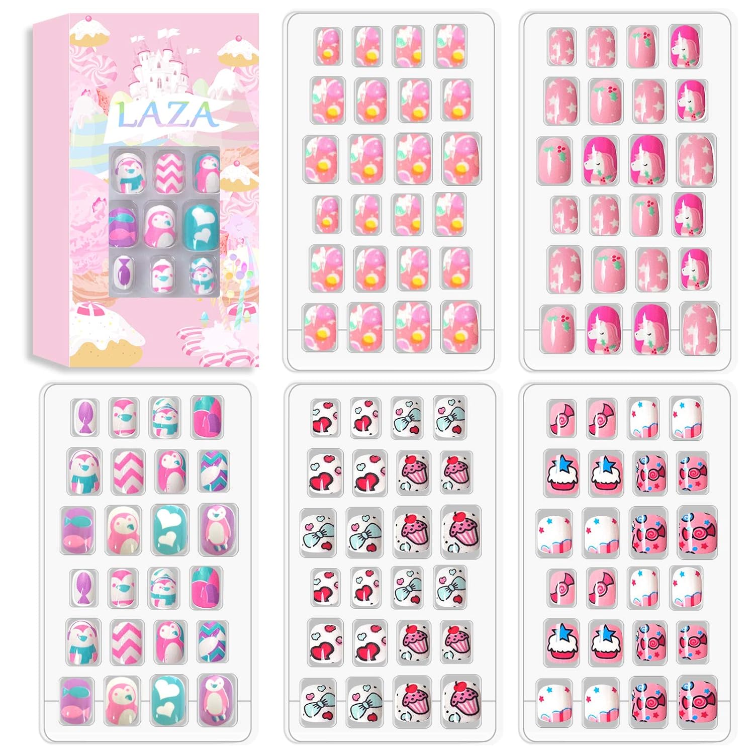 Buy now Laza 120pcs Children Nails Press On Pre-glue Full Cover Nail Tips Kit Glitter Gradient Color Rainbow Short Artificial False Nail Kits Lovely Christmas Gift for Children Kids Girls - Silver Pearl Fairy Kingdom at indiglob india