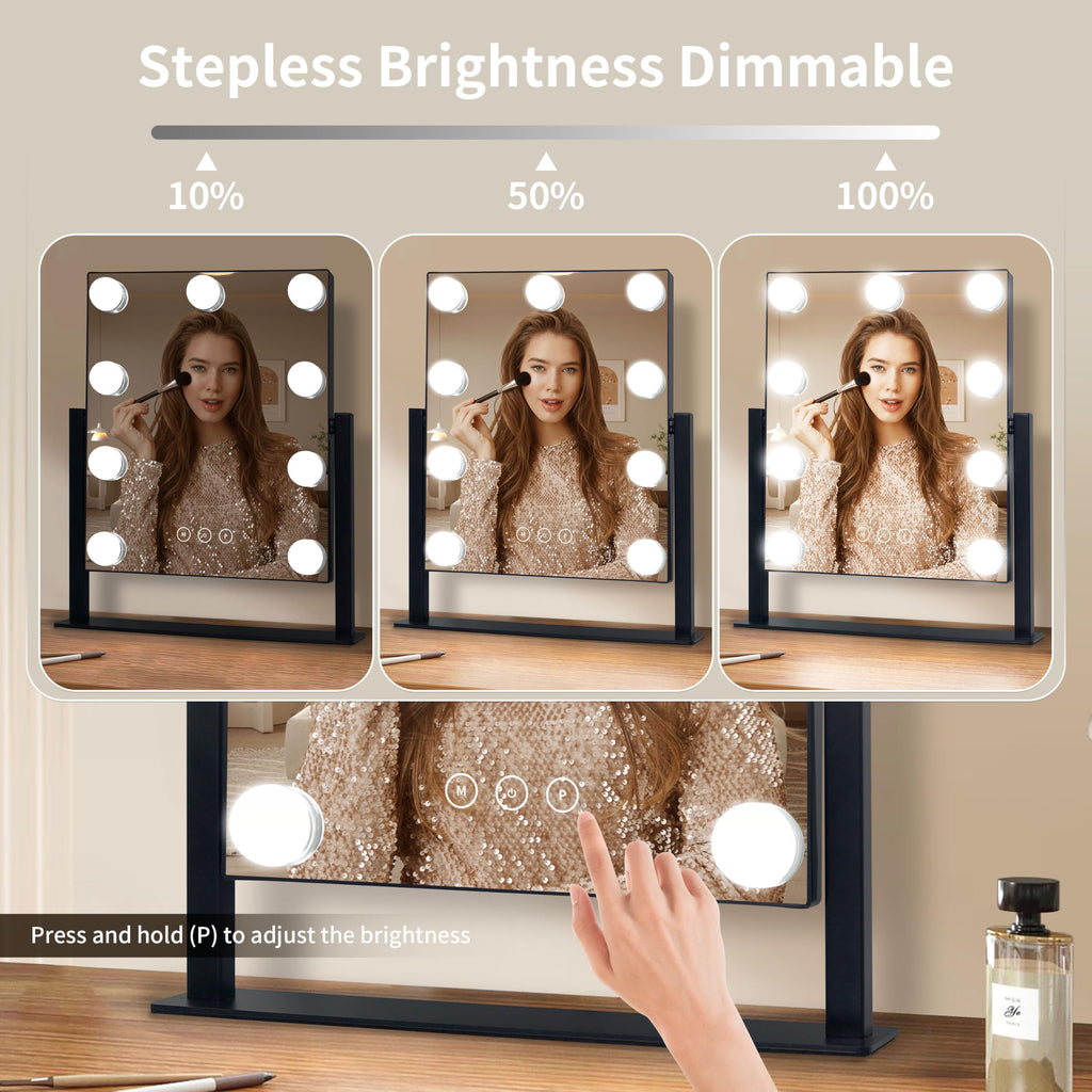 Vanity Mirror with Lights,Makeup Mirror with Lights with 9 Dimmable LED Bulbs, 3 Color Lighting Modes Detachable 10X Magnification Mirror Touch Control,360°Rotation