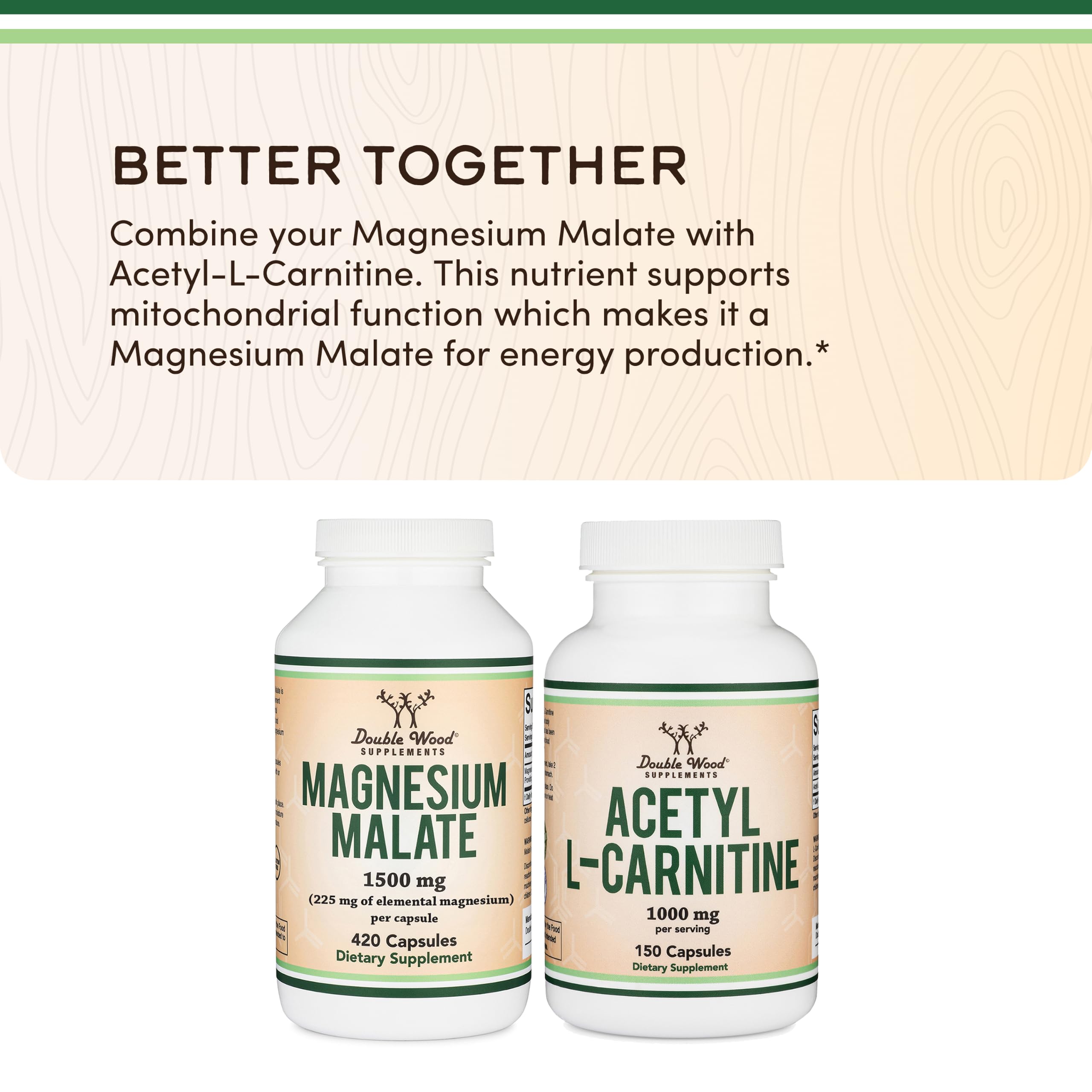 Magnesium Malate 1,500mg, Daytime Energy + Muscle Support, 420 Capsules | Daytime Energy + Muscle Supplement, 225mg Elemental Mg per Serving, Malic Acid for Cellular Energy, Vegan + Non-GMO