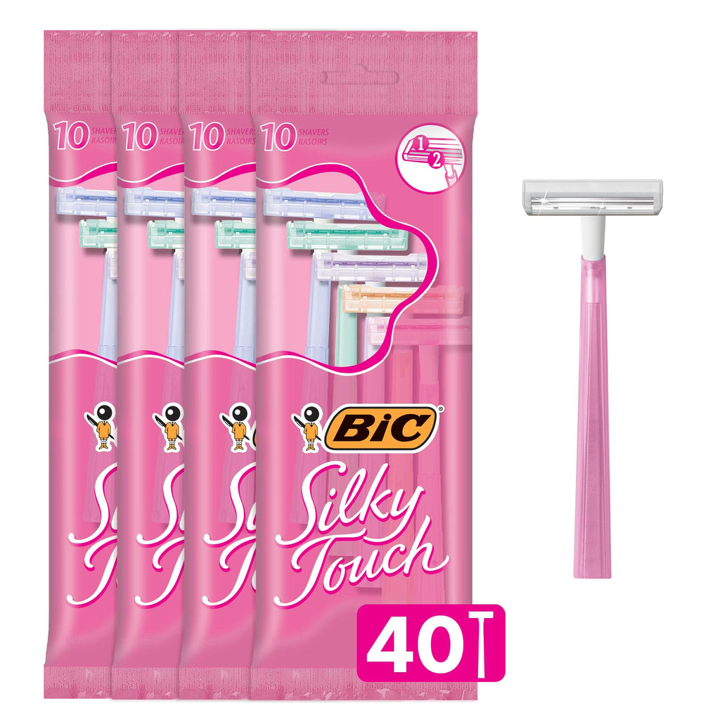 BIC Silky Touch Womens Disposable Razors, 2-Blade, Travel Covers, 40-Pack