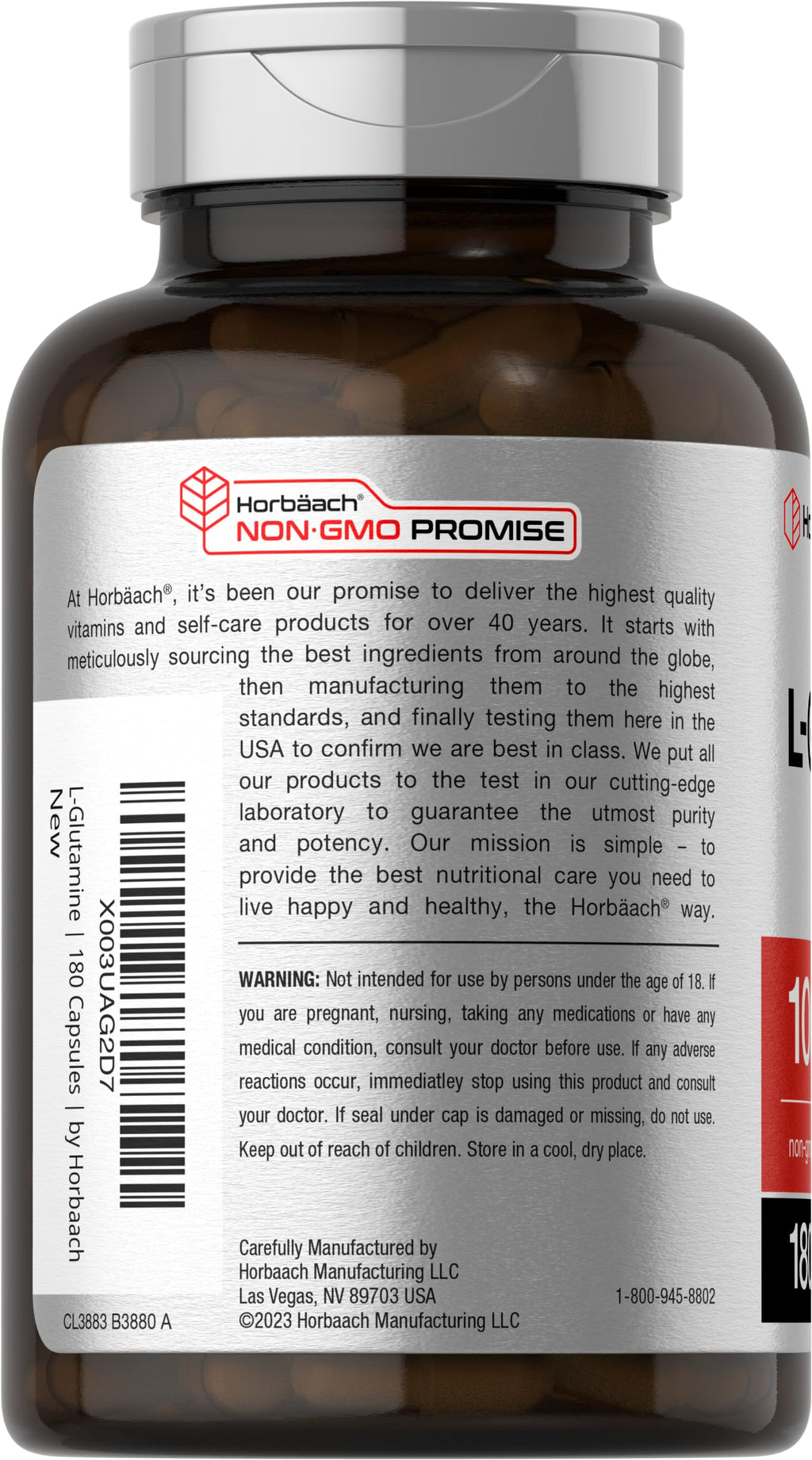 Horbaach L Glutamine Capsules 1000mg | 180 Powder Pills