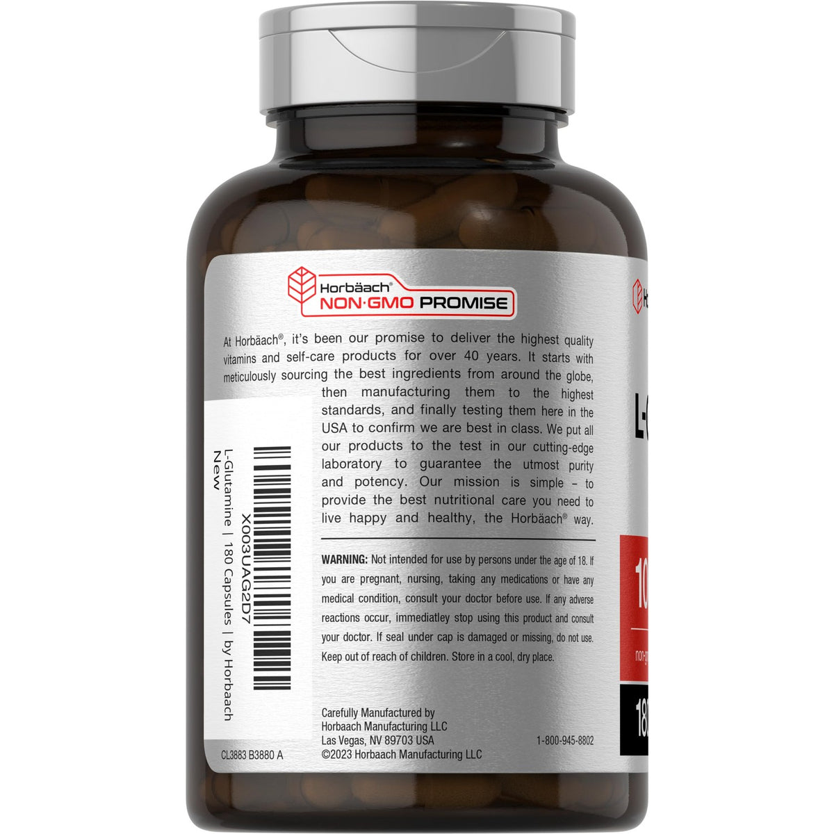 Horbaach L Glutamine Capsules 1000mg | 180 Powder Pills