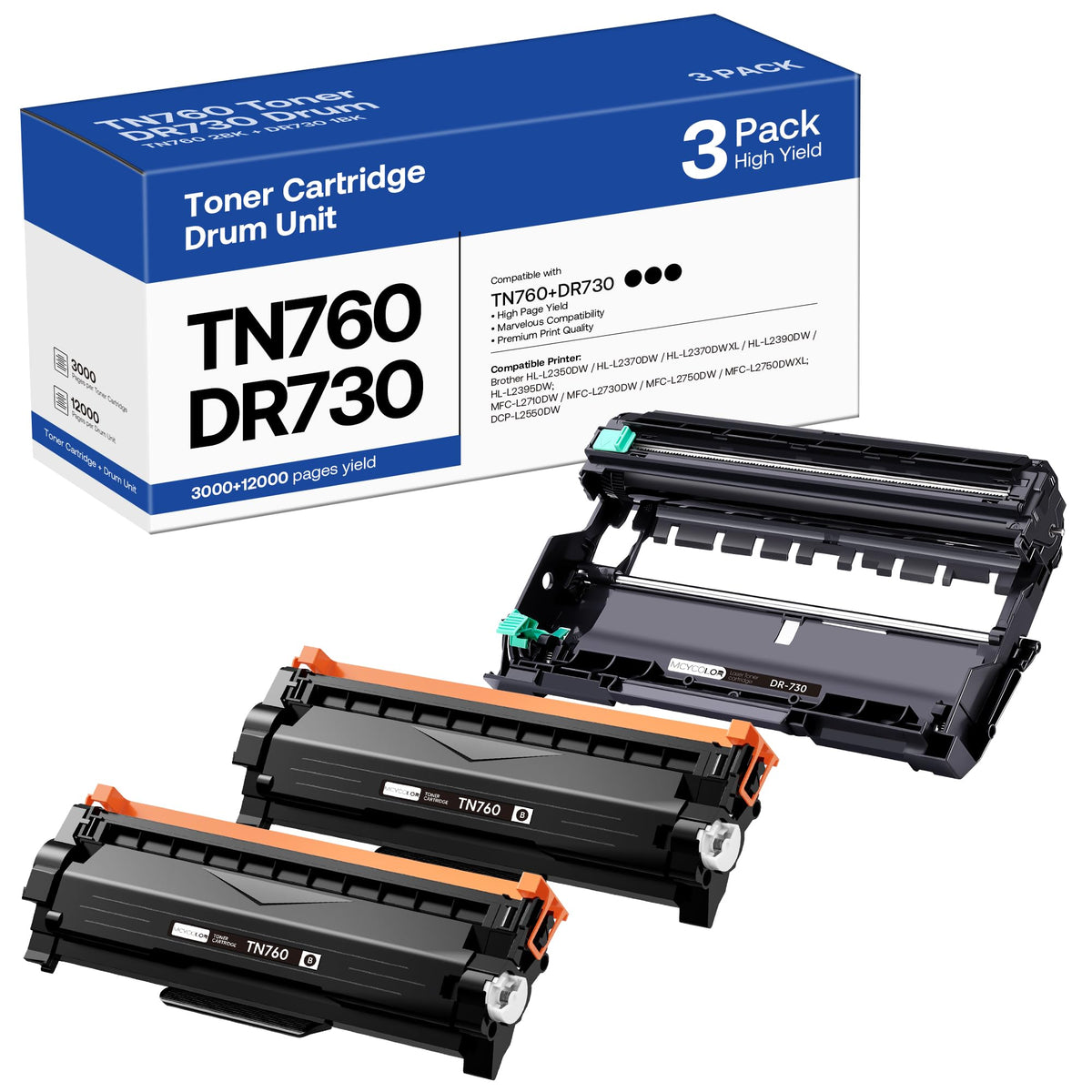 TN760 Toner and DR730 Drum Replacement for Brother TN-760 DR-730