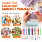 Crochet Hooks 12 Sizes Crochet Hook Set, 50 Pack Yarn Crochet Kit for Beginners, Knitting Needles with Ergonomic Handles for Arthritic Hands, Crochet Needle Kit with Blue Case for Crocheters