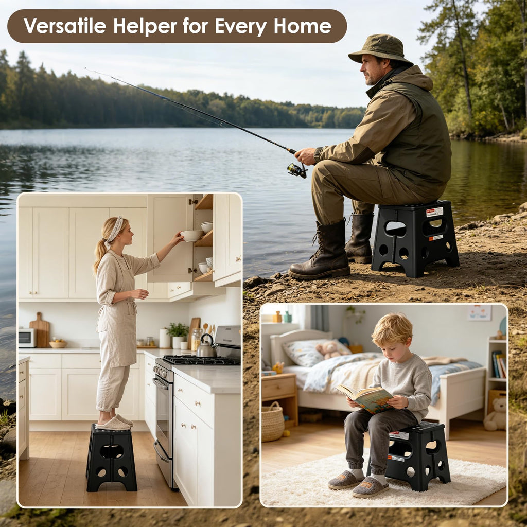 HBTower 13 Inch Folding Step Stool, 450LBS Capacity with Safety Lock, Black