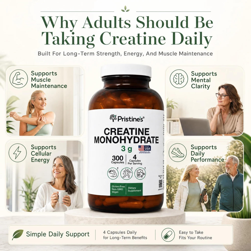 PRISTINE'S NSF Certified Creatine Monohydrate 3g Capsules, 75 Servings | Vegan, non-GMO and gluten-free. NSF Certified creatine capsules with 75 servings and no powder scoop, mixing, grit or flavor