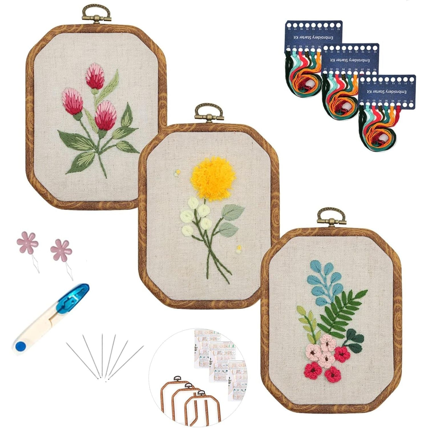 Buy now Maydear 3 Sets Embroidery kit for Beginners Adults,Embroidery Kit Punch Needle Kit Cross Stitch Kits with Embroidery Hoop and Instructions,Hand Embroidery Starter Kit bronze at indiglob india