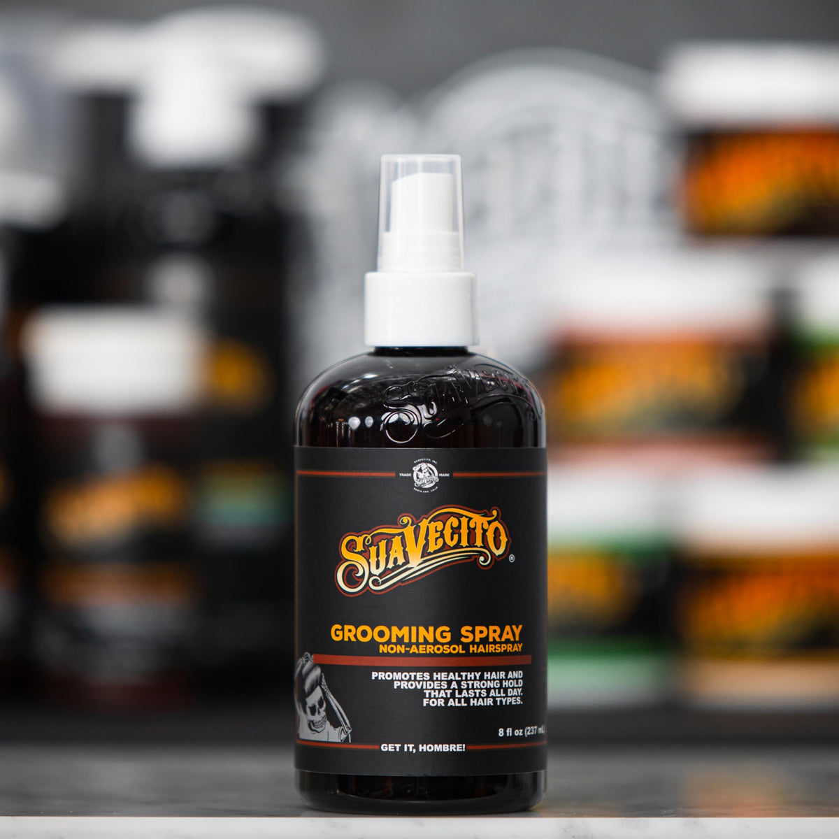Suavecito Grooming Non-Aerosol Hairspray for Men - 8 oz - Classic Barber Scent, Medium Shine, Strong Hold Hair Spray - Works on all Hair Types & Textures