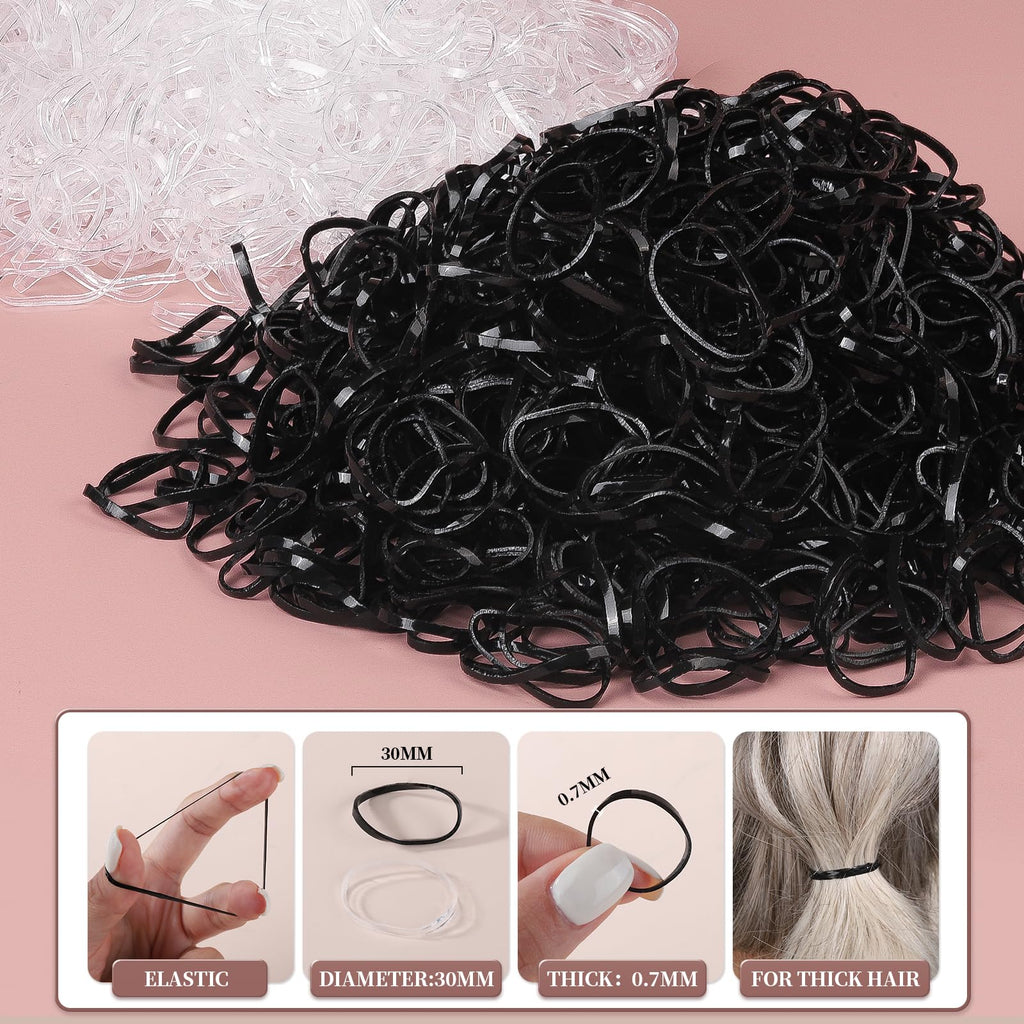 YGDZ Elastic Hair Ties, 1500 PCS Clear Rubber Bands for Hair, Black Hair Ties, Mini Elastics Bands, Ponytail Holders, Christmas Stuffers Xmas Gift, Hair Accessories for Girl, Toddler, Kids, Women