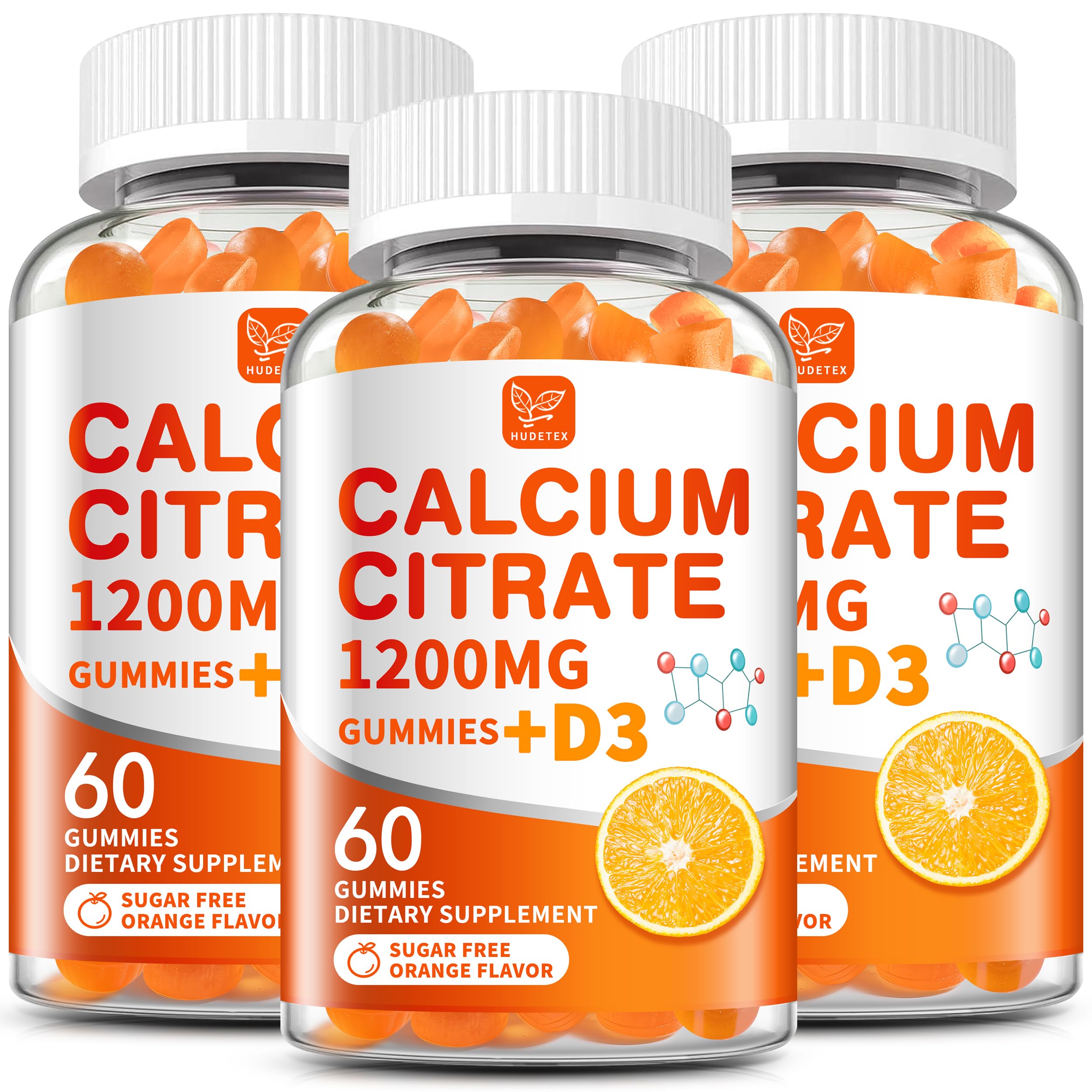 (2 Pack) Calcium Citrate 1200 mg with Vitamin D3 Gummies for Women & Men,Calcium Supplements for Bone & Teeth Support,High Absorption - Easy to Digest, Sugar Free,Vegan,Orange Flavor,60 Day Supply
