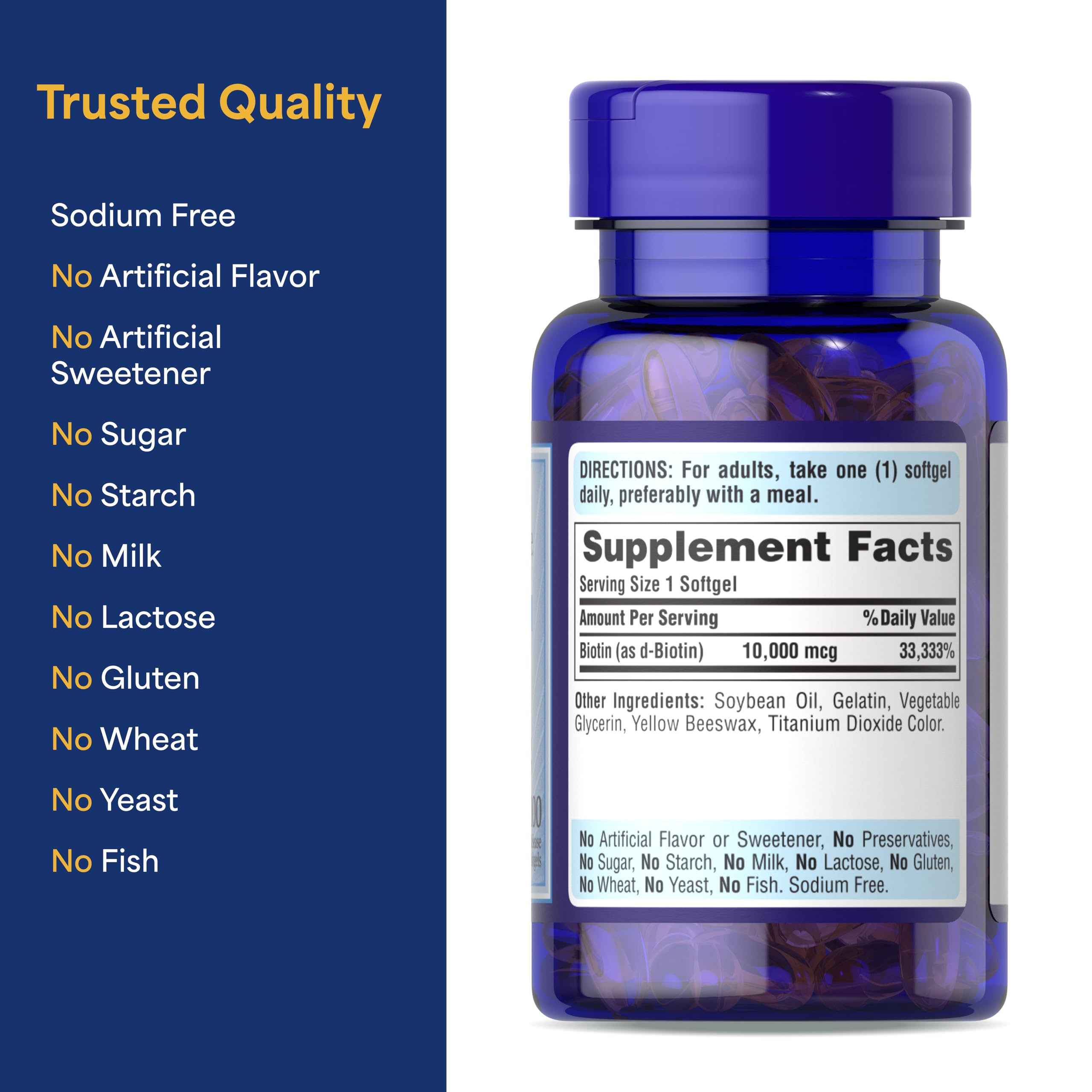 Puritan's Pride Premium Ultra Mega Biotin 10,000mcg, 100 Softgels