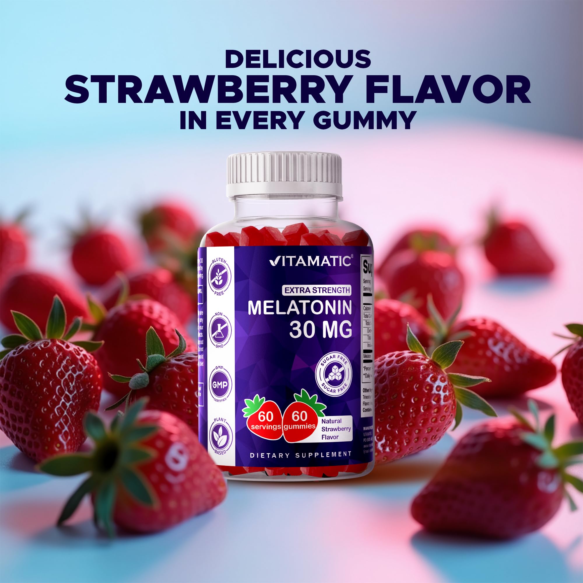 Vitamatic Sugar Free Melatonin 30mg per Gummy - 60 Servings - 60 Vegetarian Gummies - Non-Habit Forming Supplement (60 Count (Pack of 1)) | 60 Vegetarian Gummies, Non-Habit Forming, Supplement
