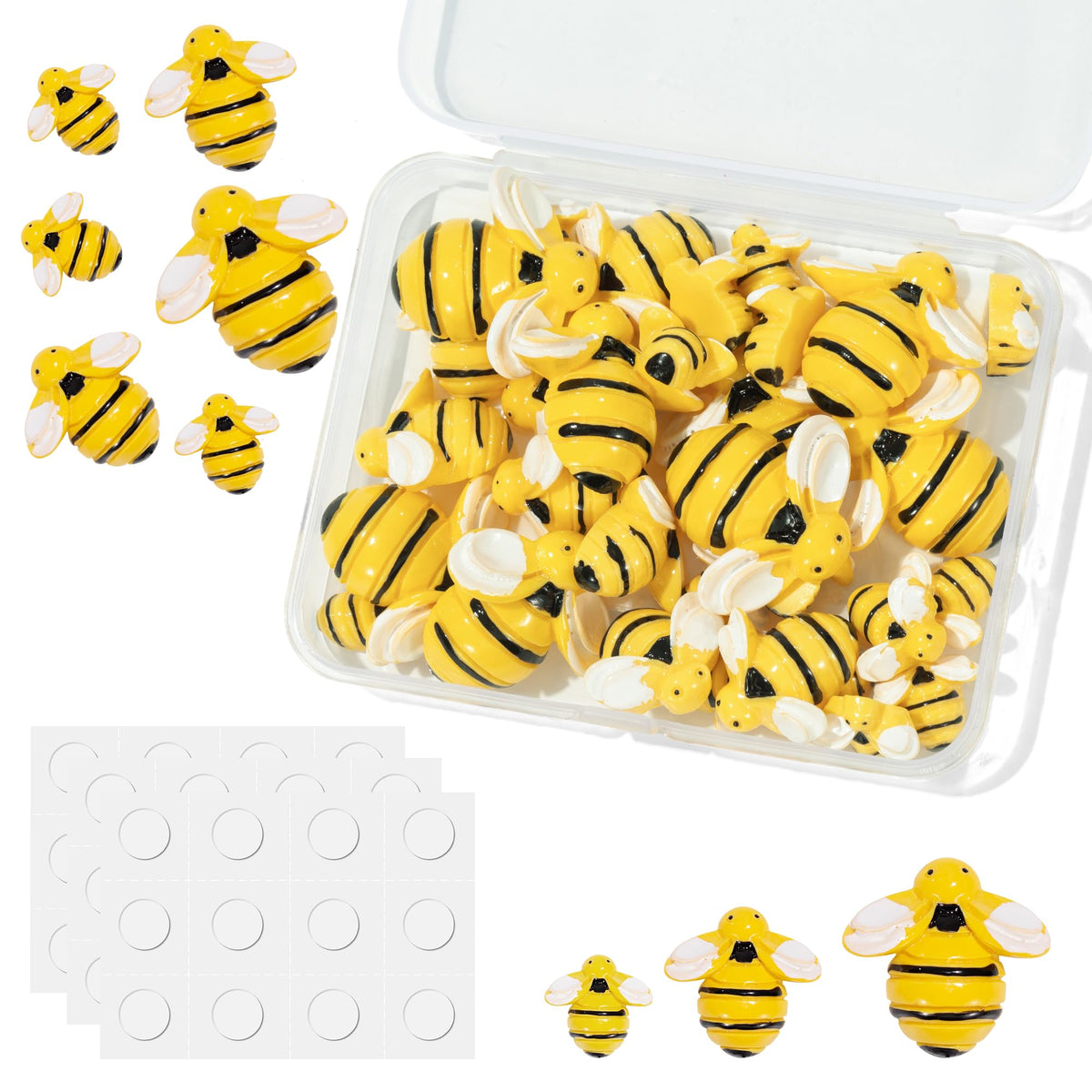 Tiny Resin Bees for Crafts,32Pcs Small Plastic Bumble Bee Decor with 36 Double Self-Adhesive,Honey Bee Flatback Decoration for DIY Wreath Crafts Scrapbooking Party Home Birthday Decoration 3 Size