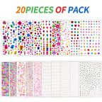 7560pcs Gem Stickers - 20 Sheets Self-Adhesive Rhinestone Acrylic Bling Jewels for Crafts, DIY Projects, Party Decorations with Heart Star Round Pearl Flower Square Shapes