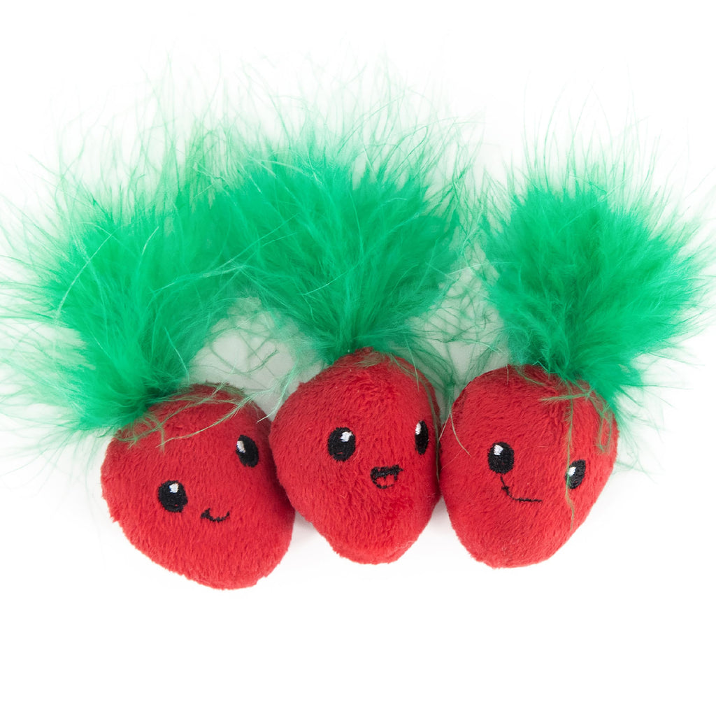 Catstages Strawbabies Dental Cat Chew Toy with Catnip & Feathers, 3-Pack