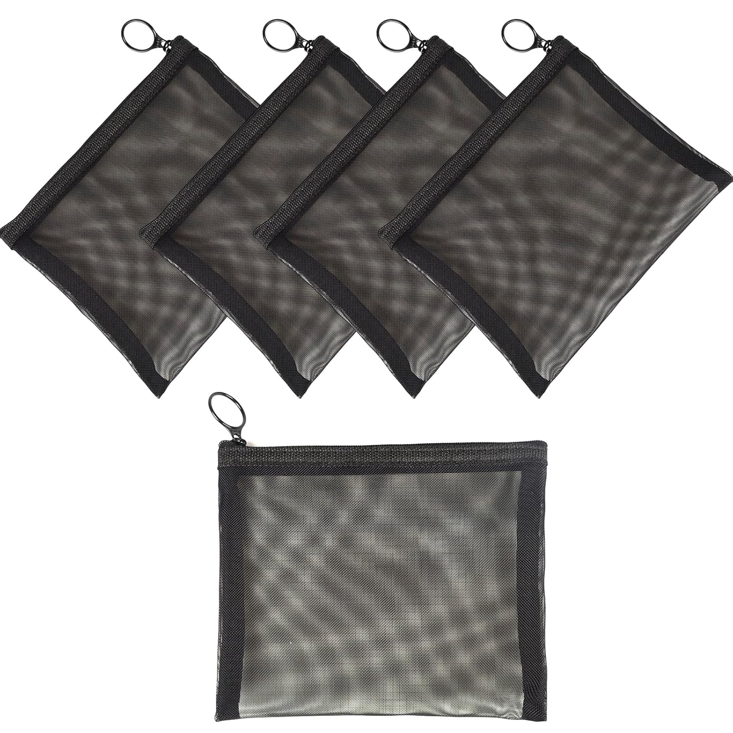 Buy now Patu Zipper Mesh Bags, Size M / A6, 5 Pieces, Beauty Makeup Cosmetic Accessories Organizer, Travel Toiletry Kit Set Storage Pouch, Black 9.25 x 7 Inch at indiglob india