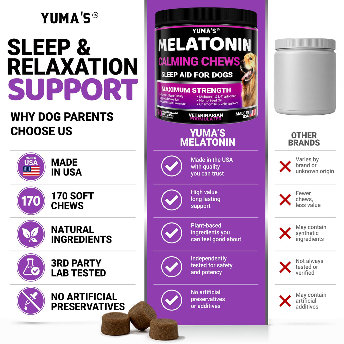 Melatonin for Dogs - 170 Chews - Melatonin Chews for Small and Large Dogs