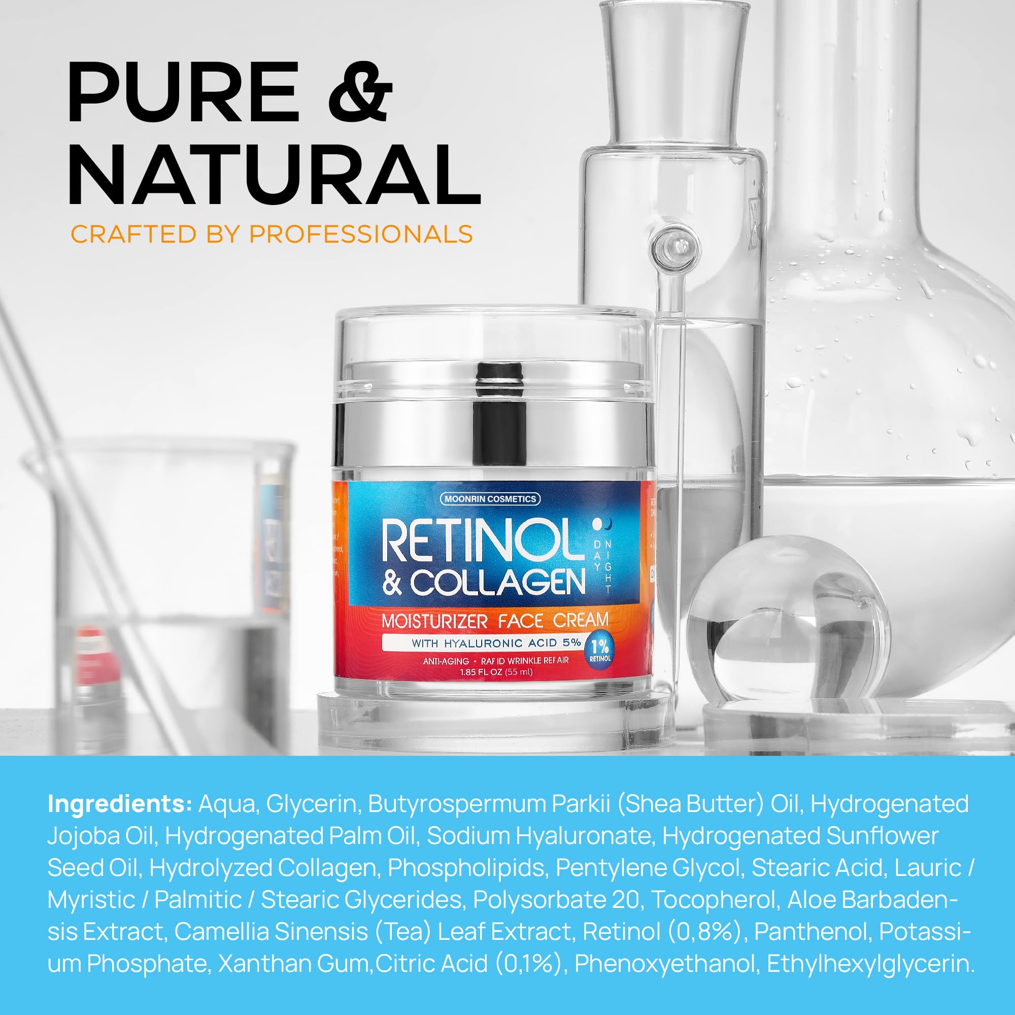 Buy now Retinol Cream for Face with Hyaluronic Acid, Day-Night Anti-Aging Moisturizer for Women, Men, Collagen Cream for Face Reduces Wrinkles, Dryness, 1.85 Oz at indiglob india