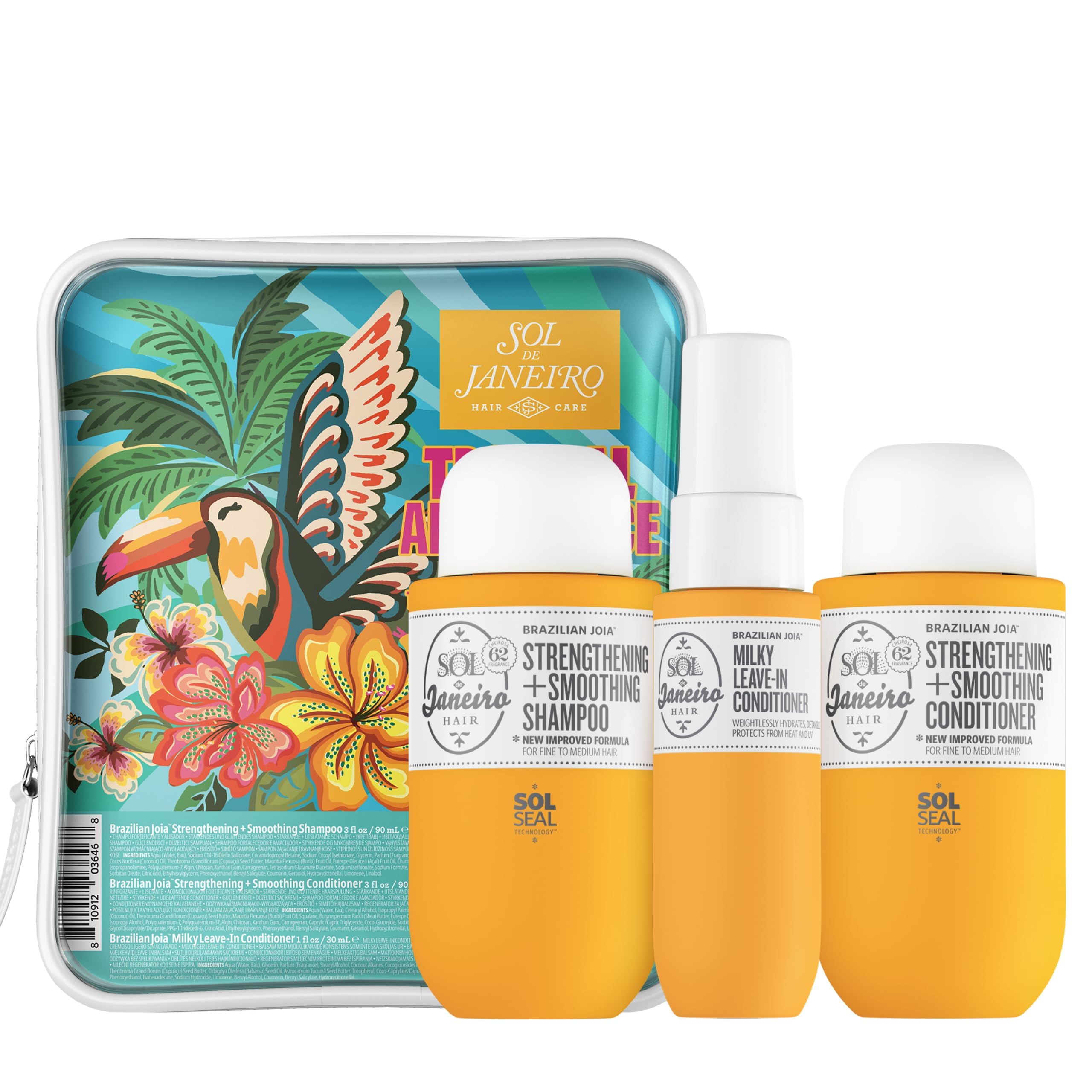 Buy now Sol de Janeiro Tropical Abundance Hair Repair Trio Travel Set | Jet Set | Sulfate Free Brazilian Joia Shampoo and Conditioner | Leave In Conditioner Spray | TSA Friendly | Amazon Exclusive at indiglob india