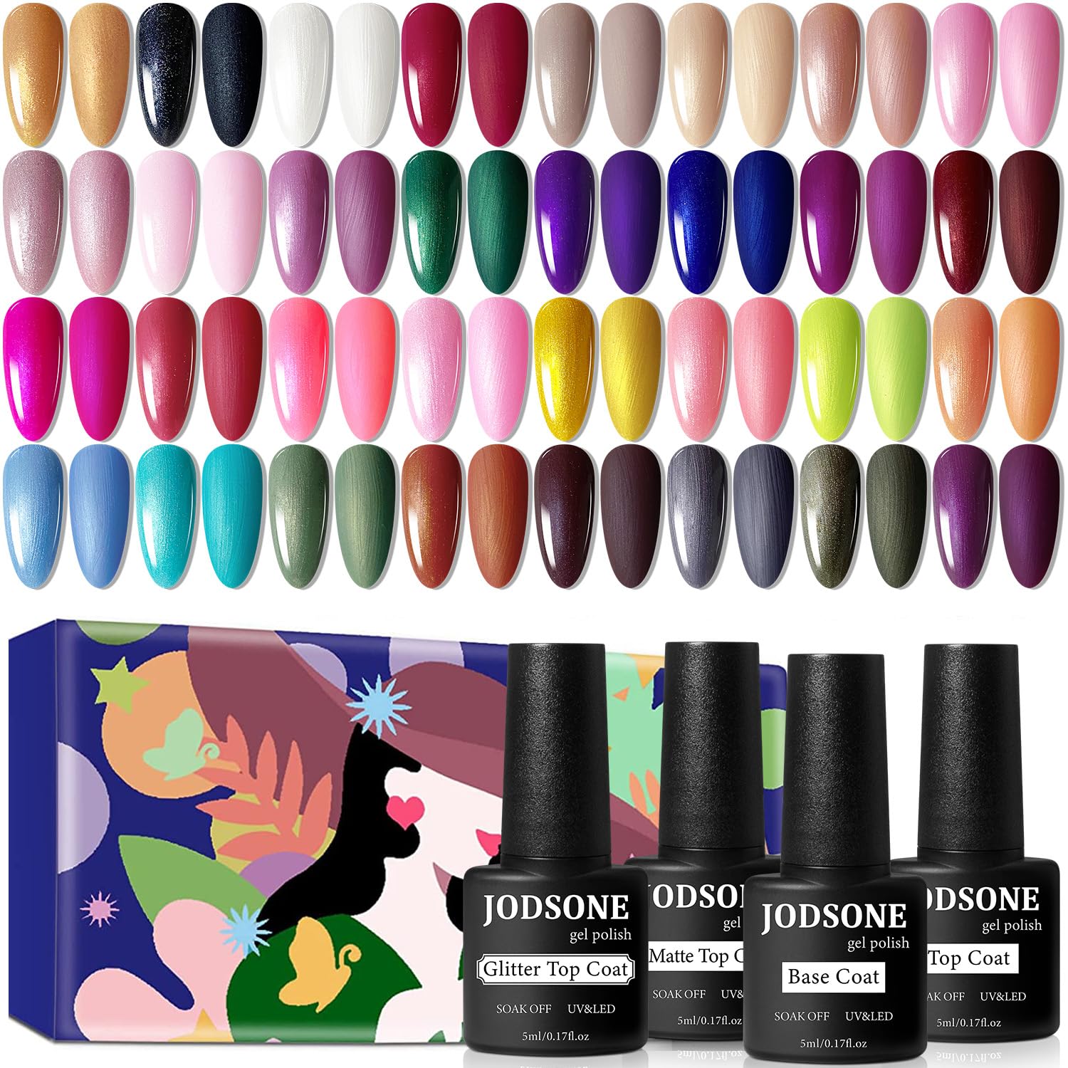 Buy now JODSONE 36 PCS Gel Nail Polish Set-32 Colors Gel Polish Kit Base Coat Glossy Matte and Glitter Top Coat Nail Polish Set Green Blue Red Pink Collection Gifts for Women at indiglob india