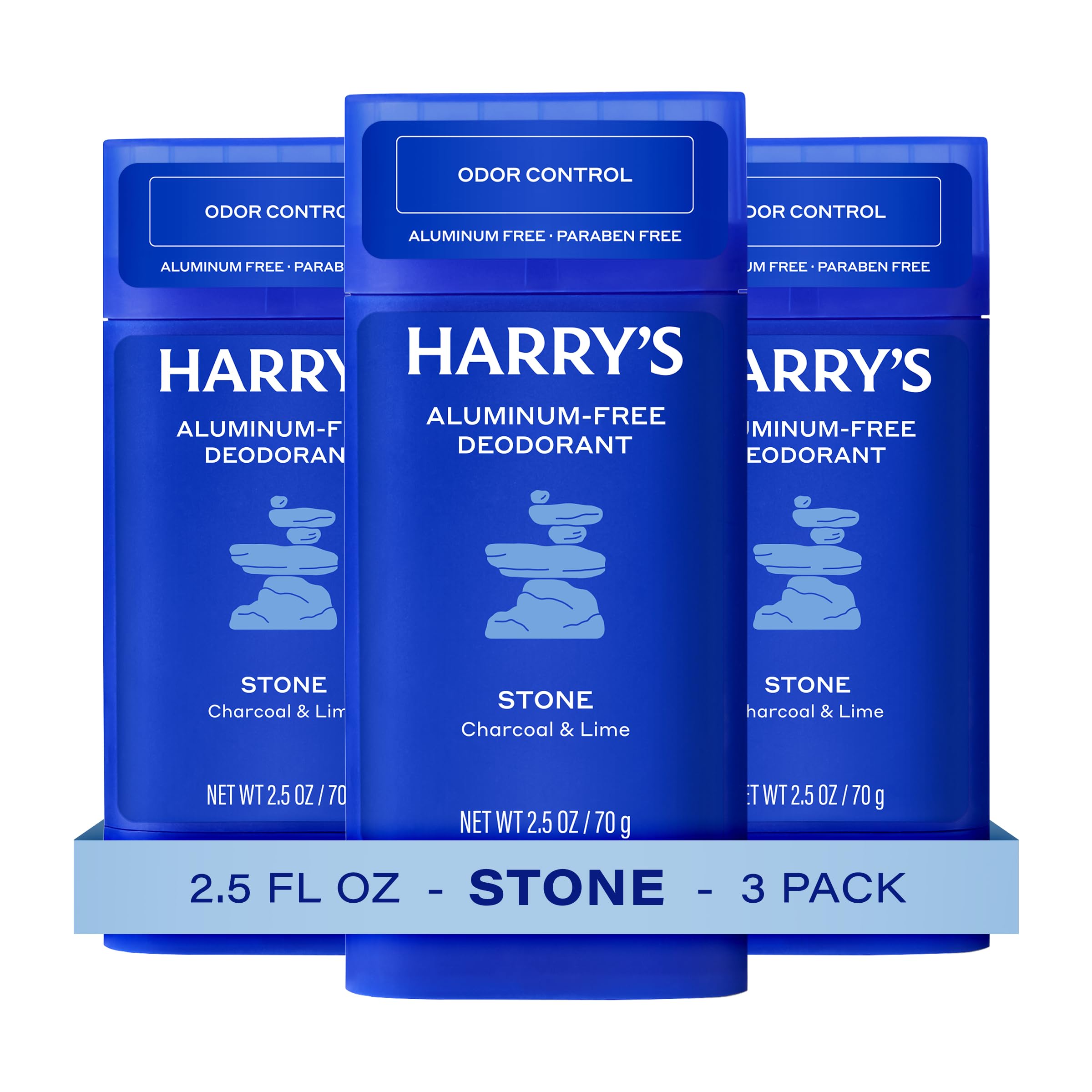 Harry's Aluminum-Free Deodorant for Men - Stone - (3 Pack) 2.5 oz - 48-Hour Odor Control - PACKAGING MAY VARY