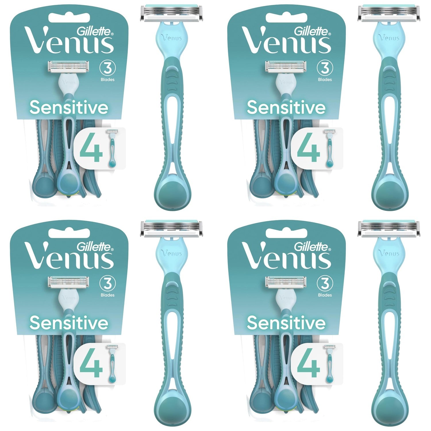 Gillette Venus Simply 3 Sensitive Women's Disposable Razors, Pack of 1 with 4 razors