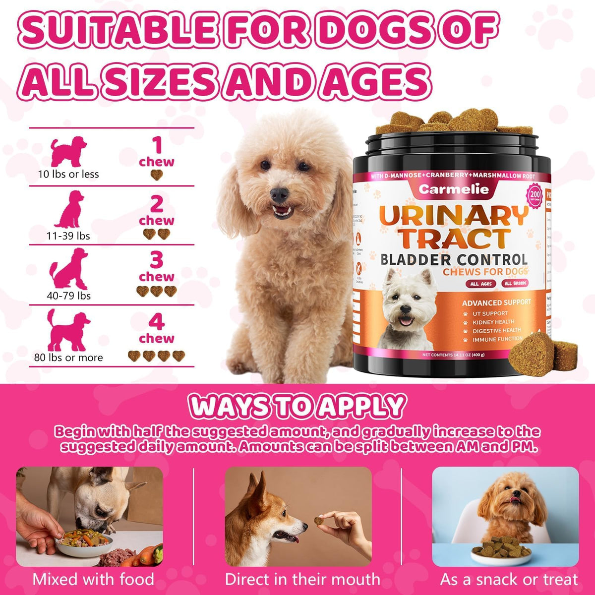 Cranberry for Dogs, Dog Urinary Tract & Bladder Support + D-Mannose, 200ct