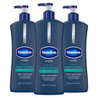 Vaseline Men Fast Absorbing 3in1 Hand, Body & Face Lotion 20.3oz 3ct | Body moisturizer for men provides 48HR moisture, restores skin hydration, absorbs fast with a non-greasy feel, for dry skin