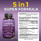 Viva Naturals Elderberry with Vitamin C and Zinc for Adults - 5 in 1 Sambucus Black Elderberry Capsules with Vitamin D3 5000 IU Immunity Supplement, Sambucus Elderberry Immune Support Supplement