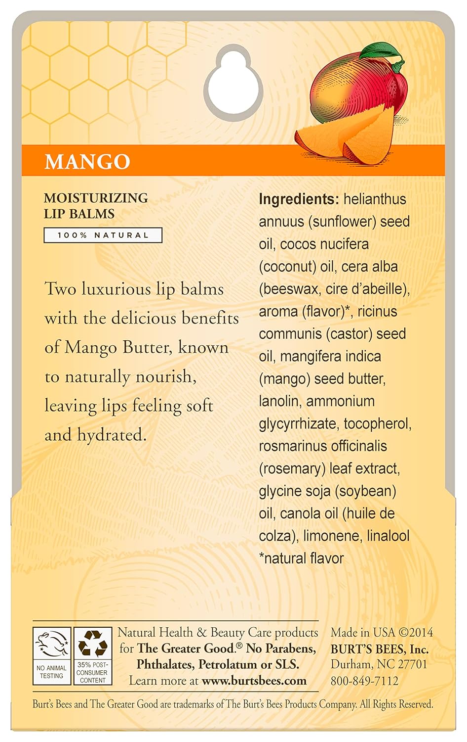 Buy now Burt's Bees Lip Balm - Mango, Lip Moisturizer With Responsibly Sourced Beeswax, Tint-Free, Natural Origin Conditioning Treatment, 2 Tubes, 0.15 oz. (Pack of 2) at indiglob india