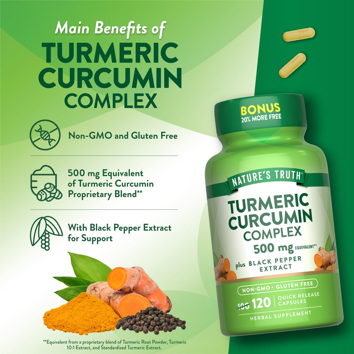 Nature's Truth Turmeric Curcumin | 120 Capsules | with Black Pepper Extract