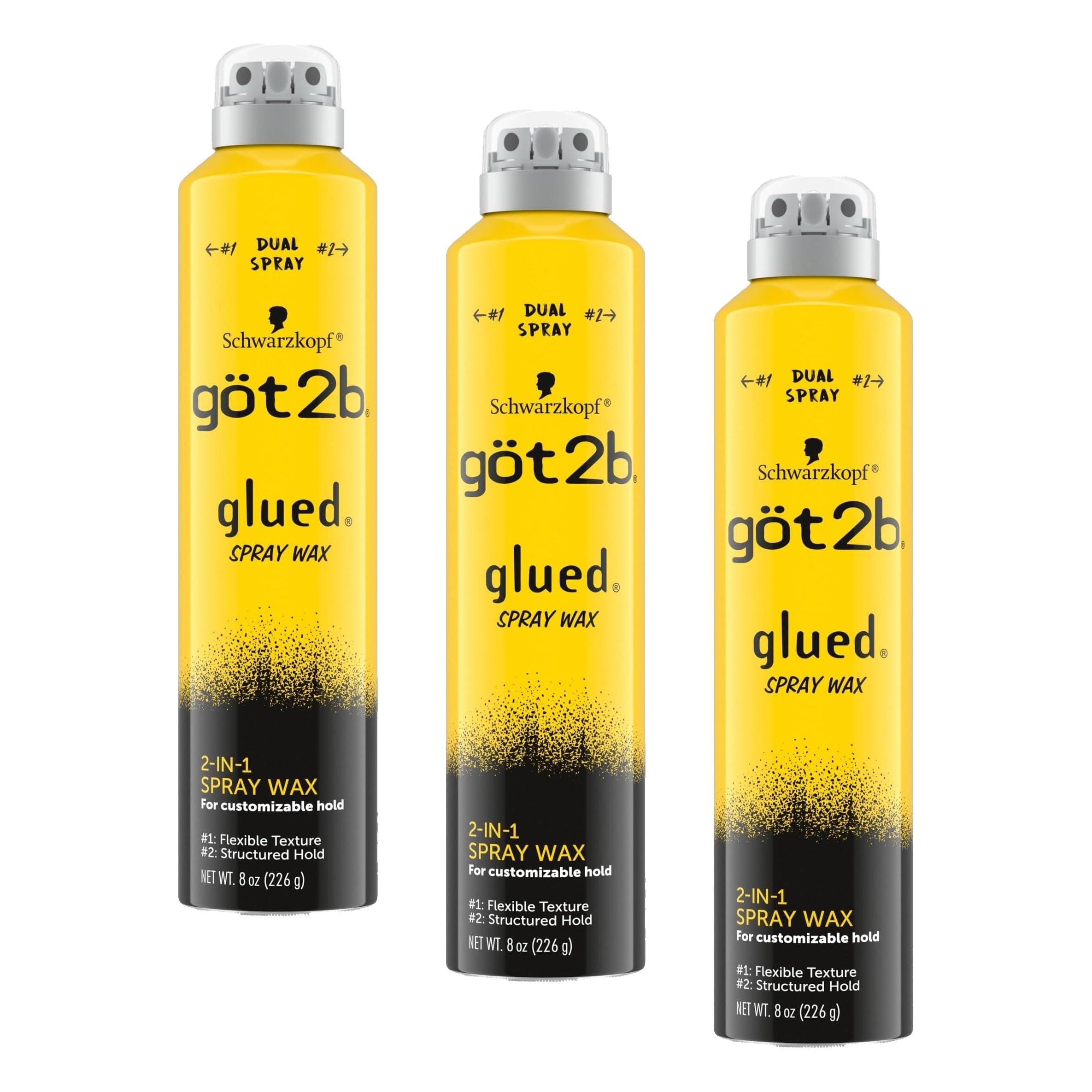 got2b Glued Customizable Hold Spray Wax, 2-in-1 Dual Nozzle, 8 oz | Versatile styling for flexible texture or structured hold, Lightweight formula, Washes out easily, Non-sticky feel