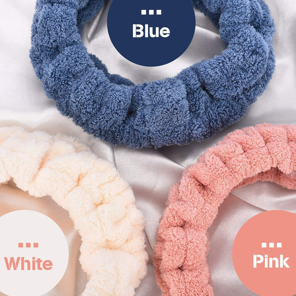 Buy now Chuangdi 3 Pieces Spa Headband for Women Facial Makeup Headband Soft Terry Cloth Hairband for Washing Face Mask Spa Shower Gifts(Dark Pink, Dark Blue, Milky-White) at indiglob india