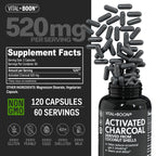 Vital+Boon Activated Charcoal Pills, Coconut Shell (120 Capsules)
