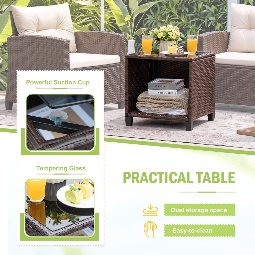 Devoko 3 Pieces Patio Furniture Set Outdoor Wicker Chairs and Table, Beige
