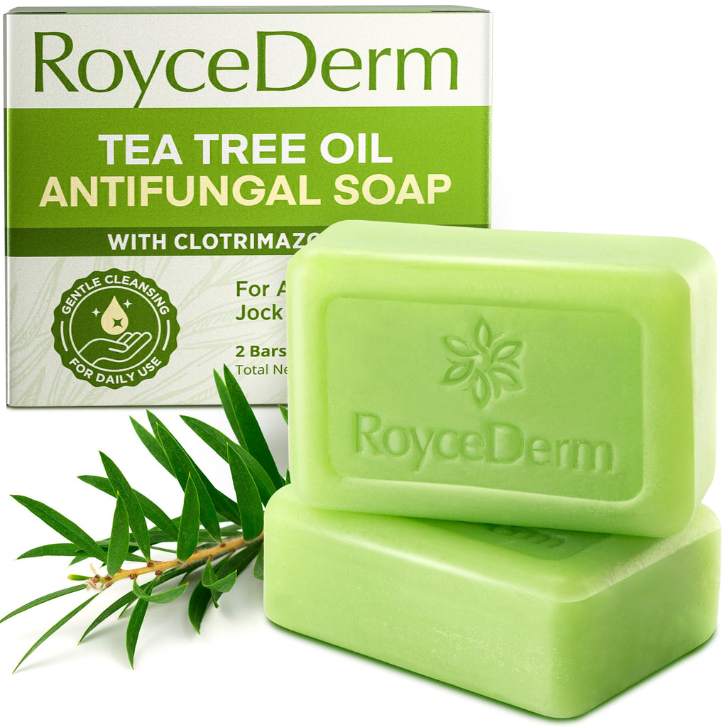 Roycederm Antifungal Bar Soap - Tea tree Oil Soap - Athlete’s Foot Treatment for Jock Itch & Ringworm - Medicated Antifungal Soap with Clotrimazole 1% - Tea Tree Oil Scent, 1 Pack